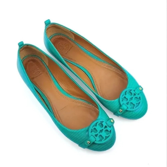 TORY BURCH‎ Matte Micro Tejus Print Mini Miller Flat in Pond Green - Picture 1 of 11